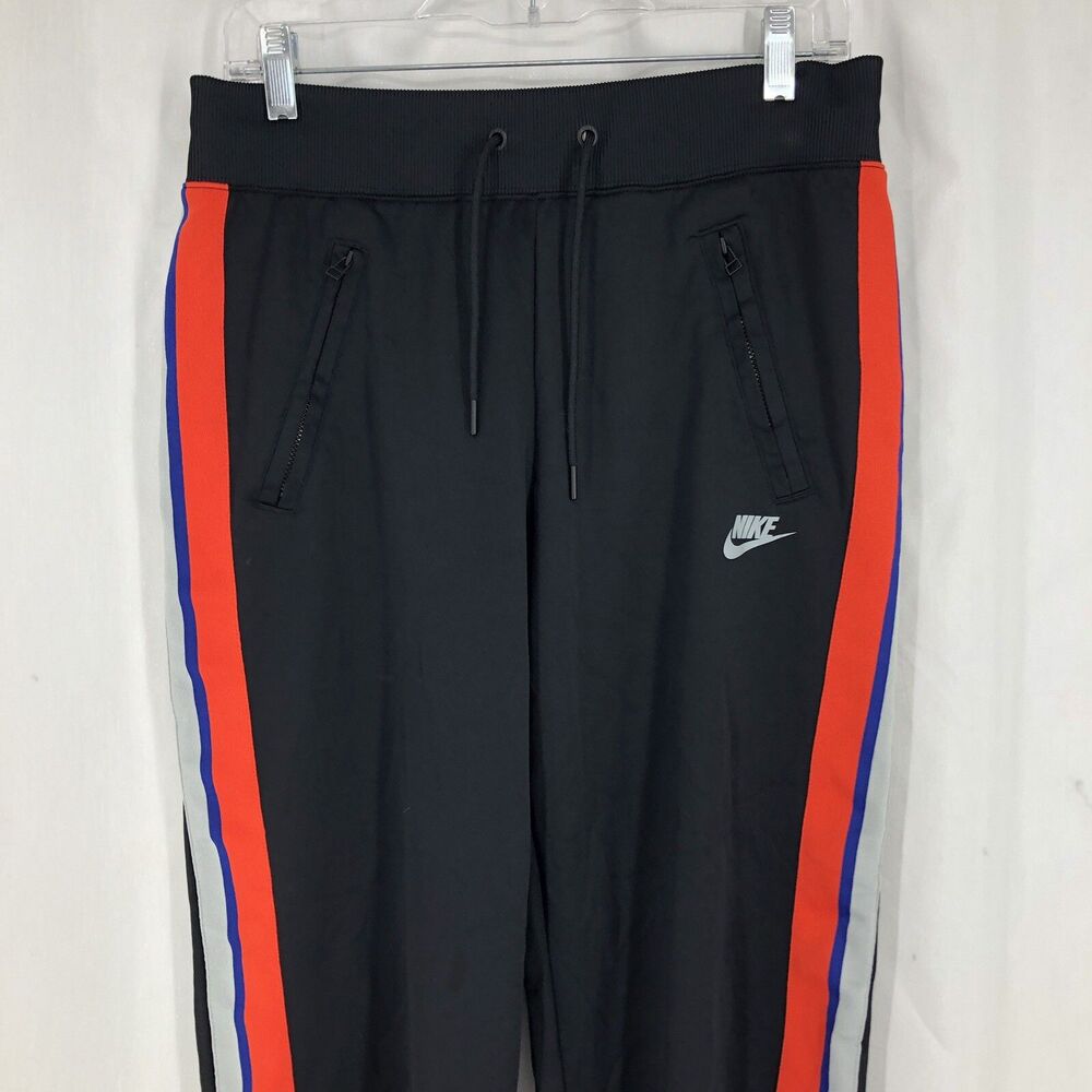Nike Striped Sport Black Split Ankle Track Pants Zip Pockets AT5476-010 Medium